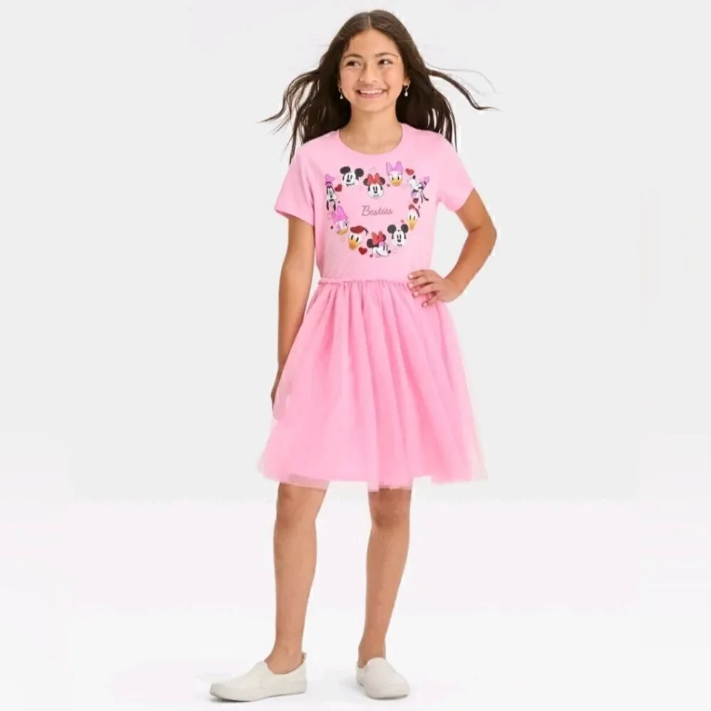 New Disney Minnie Mouse Bestie Valentine's Day Pink Tulle Dress